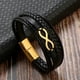 thumbnail image 1 of 1 pulsera de cuero trenzado con número de amor infinito de tres filas (negro + dorado), 1 of 5