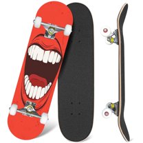 31'' Complete Skateboard 7 Layer Canadian Maple Double Kick Deck Skateboards mouth red Skate Board for Beginner Adult Gifts