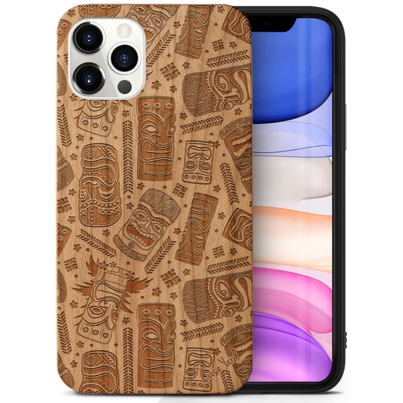 Case Yard Wooden Case Outside Soft TPU Silicone, Slim Fit Shockproof Wood Protective Phone Cover for Girls Boys Men and Women, Supports Wireless Charging Mask Design case for iPhone-12/12-Pro