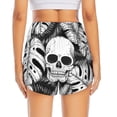thumbnail image 2 of Lsque Skull and palm leaves Printed Women's Running Shorts with Liner Pockets,Elastic Quick Dry Workout Athletic Gym Yoga Shorts,Womens High Waist Shorts-, 2 of 9
