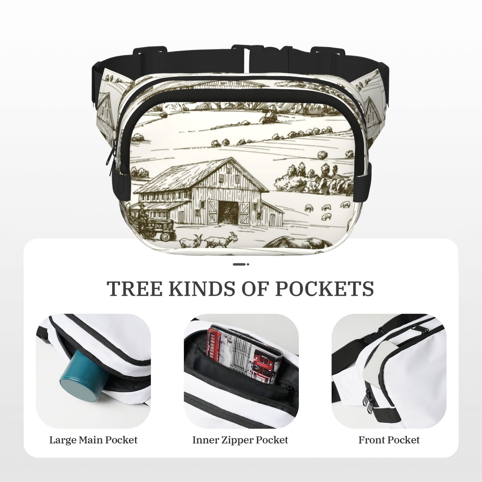 Hirioo Farm Animals 2 for Double Layer Waist Bag Adjustable Fanny Pack For Travel Running Hiking