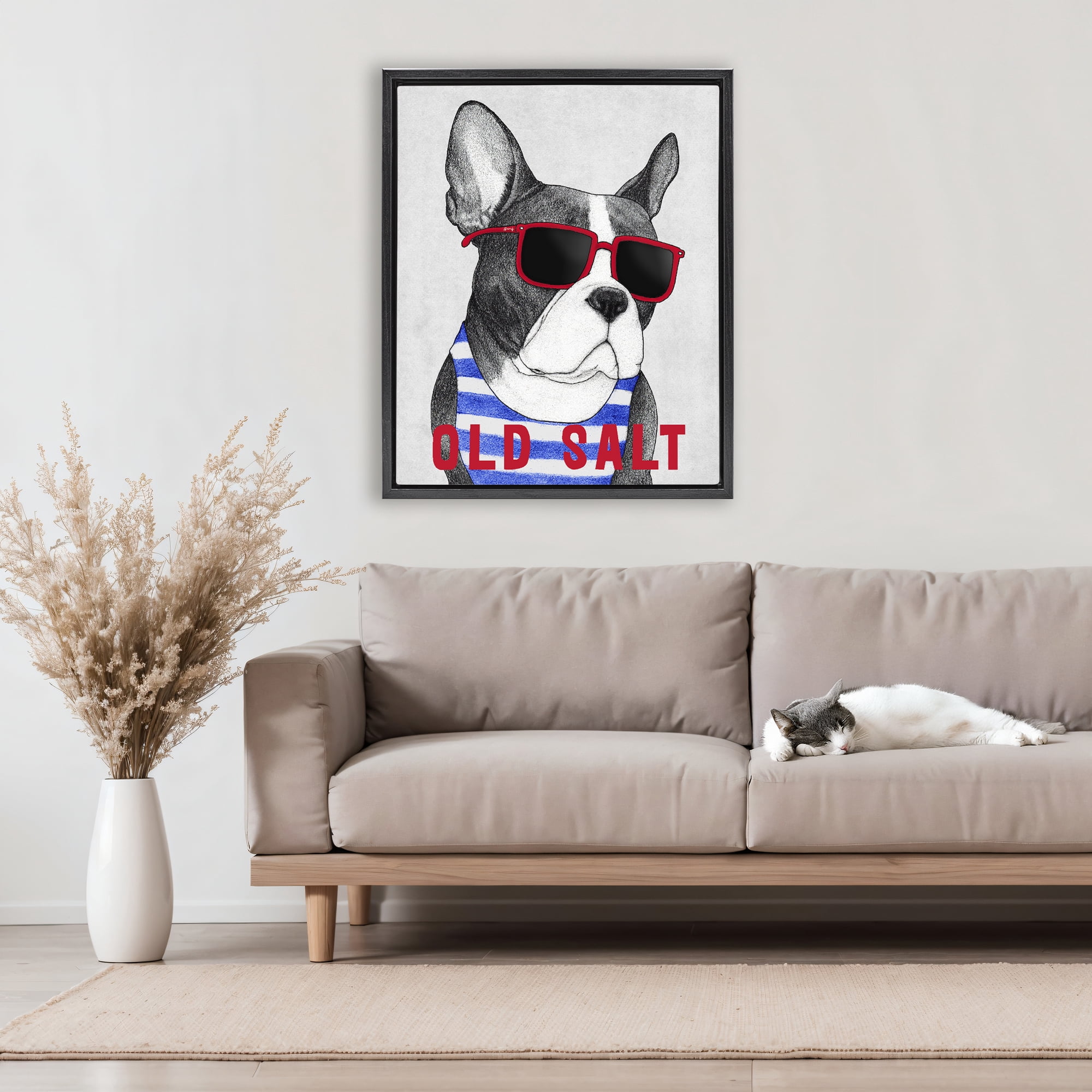 Stupell Industries Old Salt Summer Frenchie Black Framed Floater Canvas Wall Art, design by Barruff