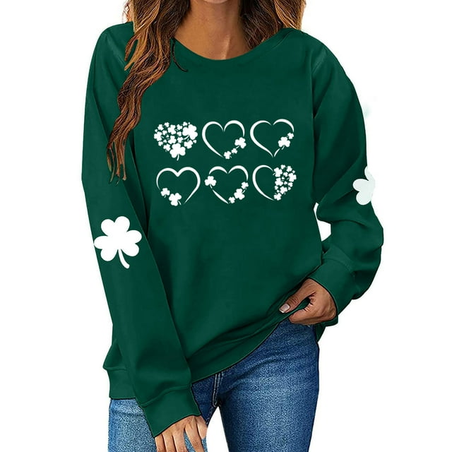 Tauxra Chandail à Manches Longues pour Femmes, Col Rond, Décontracté, avec Imprimé Trèfle de la Saint-Patrick, pour Fêtes de Fin d'Année, Tissu en Polyester Doux Teint en Fil