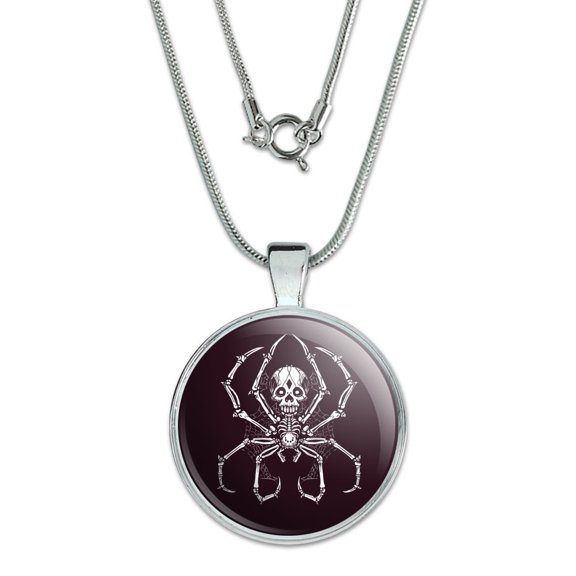 Creepy Bone Skeleton Spider 1" Pendant with Sterling Silver Plated Chain