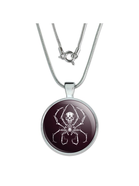 Creepy Bone Skeleton Spider 1" Pendant with Sterling Silver Plated Chain