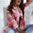 thumbnail image 4 of IROINNID Women's Comfy Mid-Length Jacket Turndown Lapel Plaid Shacket Long Sleeve Button Down Outwear ppp, Pink, 4 of 9