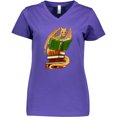 thumbnail image 3 of Inktastic Well-Read Cute Gold Dragon Reading Books Women's V-Neck T-Shirt, 3 of 5