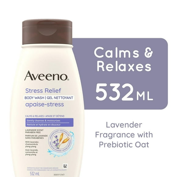 Nettoyant corporel apaise-stress Aveeno avec avoine probiotique et parfum de lavande pour la peau sensible, le nettoyant corporel nettoie en douceur et vous aide à vous sentir calme et détendu, sans s 532 ml