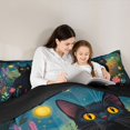 thumbnail image 4 of Manfei Cartoon Cat Full Size Comforter Sets, Boho Flower Botanical Bedding Comforter Set, Navy Green, Black Reversible, 3pcs, 1 Comforter and 2 Pillowcases, 4 of 7