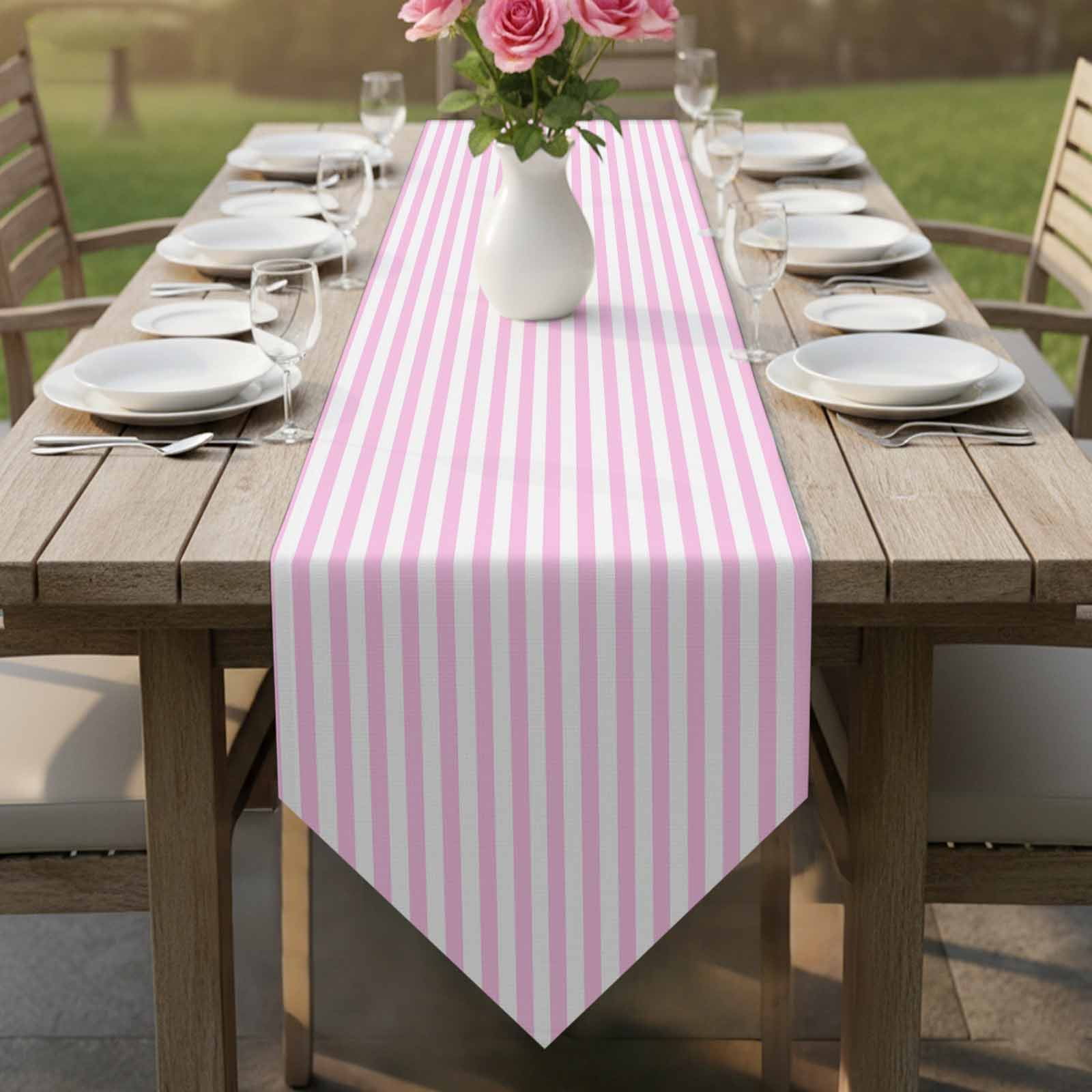 Pink White Stripe Table Runner Linen Burlap Table Runner 70 Inches Long Modern Minimalist Geometric Striped Dresser Scarves for Kitchen Island Coffee Dining Room Party Wedding Holiday Decor 13"x70"