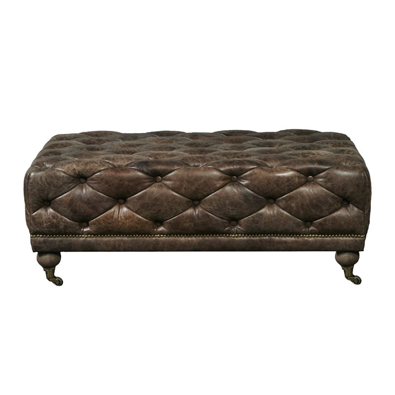 Beaumont Lane Button Tufted Leather Coffee Table Ottoman In Brown Walmart Com Walmart Com