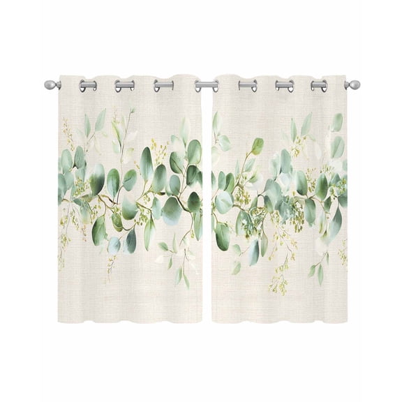 Green Eucalyptus Leaves Sheer Curtains 54 Inch Length 2 Panels Set for Living Room/Bedroom, Vintage Art Farmhouse Rustic Kitchen Curtains Grommet Semi-Sheer Curtains Window Treatments 42"x54"x2
