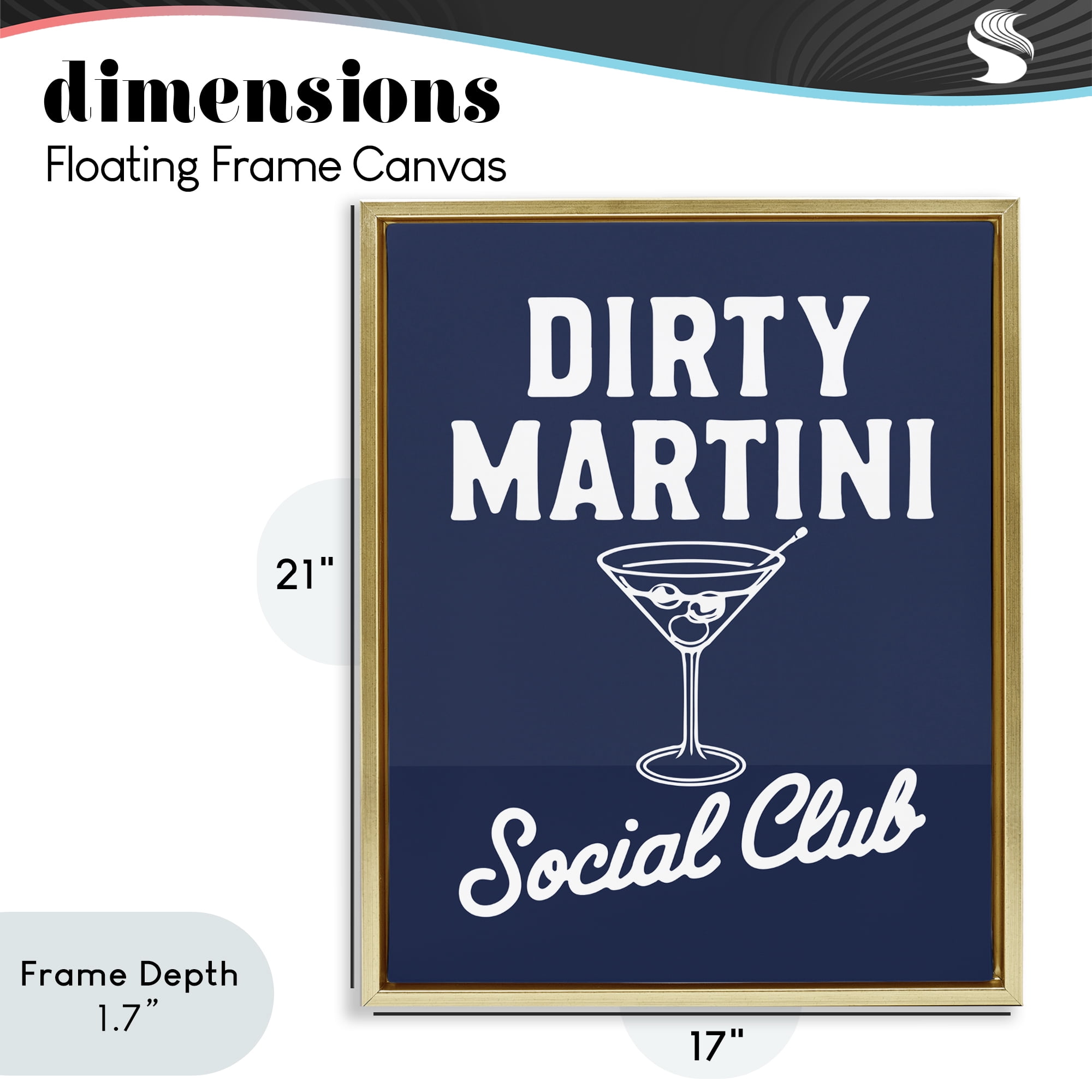 Stupell Industries Retro Dirty Martini Club Gold Framed Floater Canvas Wall Art, design by Lettered and Lined