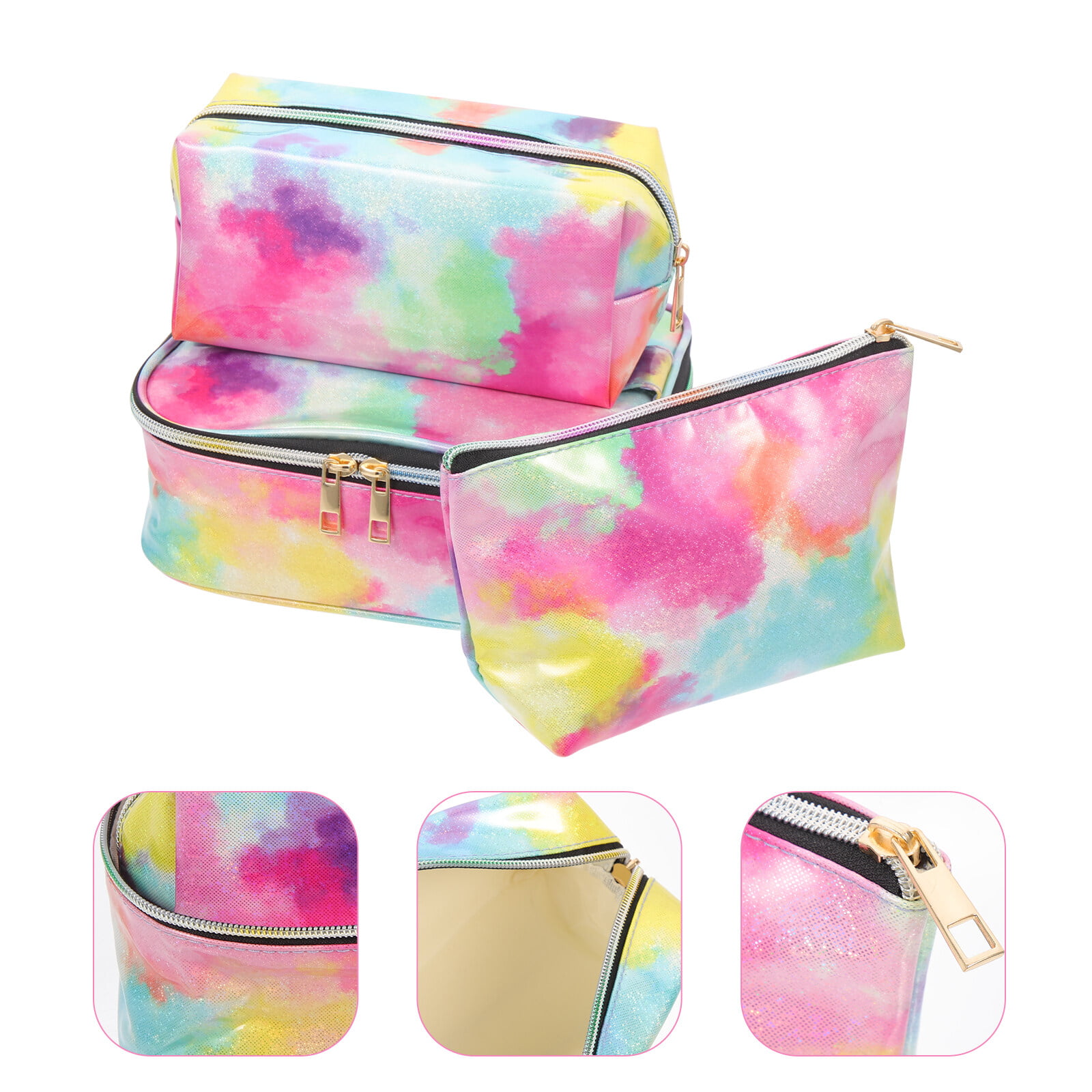 3PCS Tie-Dye Makeup Bags Toiletry Handle Bag Portable Travel Toiletries Pouch  Cosmetic Bag Set