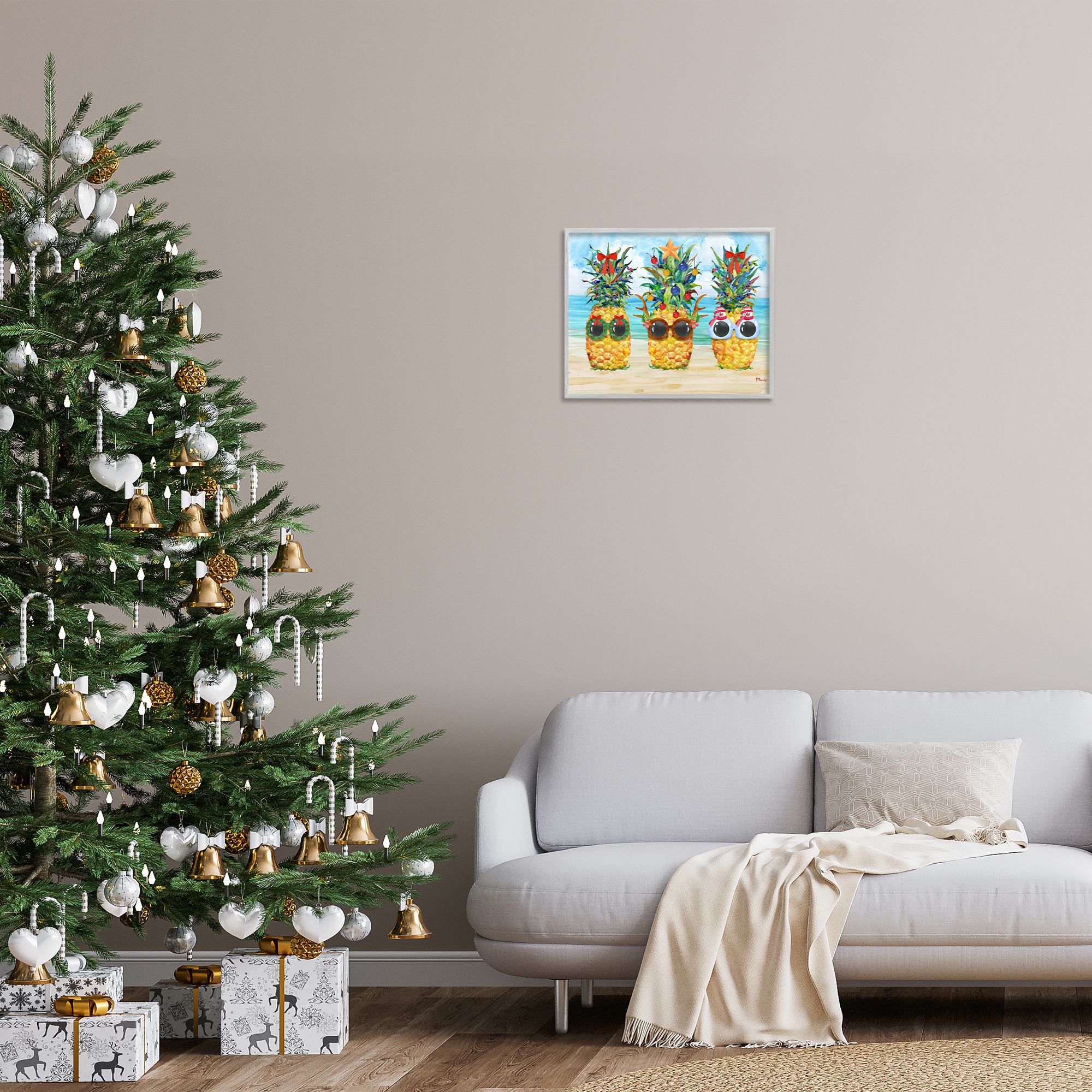 Stupell Industries Christmas Cool Pineapples Holiday Painting Gray Framed Art Print Wall Art, 20 x 16
