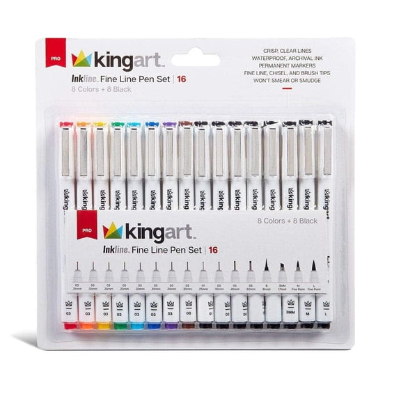 KINGART® Inkline™ Fine Line Art & Graphic Pens, Archival Japanese Ink, Set of 16 Unique Nibs