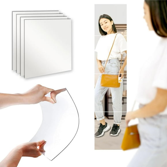 ERDS-Wall Mirror Full Length Mirrors for Wall Long Mirror for Bedroom Over The Door Mirror 25X30cm 4 Pieces Self Adhesive Acrylic Mirror Tiles Stick on Tall Mirrors for Wall
