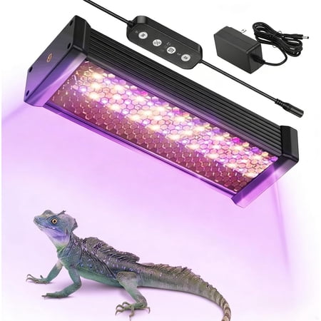 Reptile UVB Light & Heater Lamp, 10in Aluminum UVA UVB LEDfor Rainforest and Desert Reptiles, Geckos, Chameleons and Bearded Dragons, Adjustable 6/10/12H Timer, Dimmable with 3 Lighting Modes