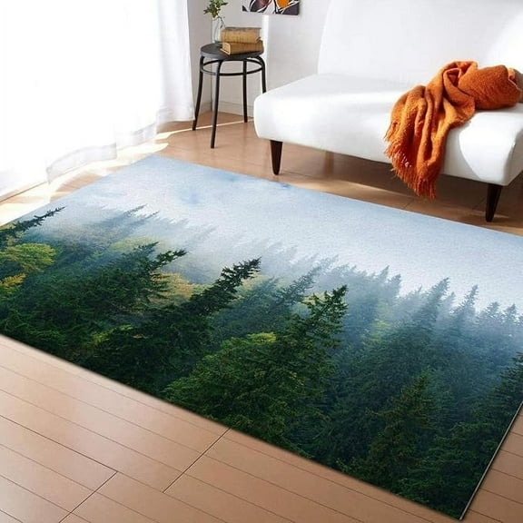 Green Pine Forest Area Carpet, Modern Abstract Landscape Decorative Rug, Indoor Carpet Soft Breathable Non-Slip Large Washable For Living Room Bedroom Boy Girl Home Decor 3' x 4'
