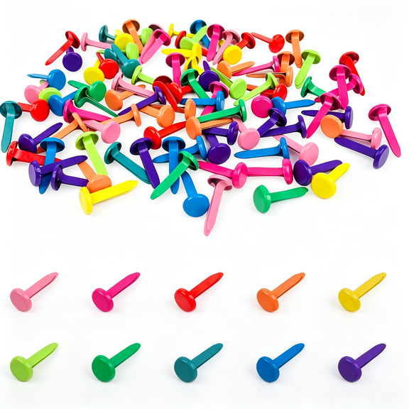 CCOCC 100 Pcs Brass Paper Fasteners Metal Brass Fasteners,Mini Brads for Paper Crafts Diy Pins for Crafts Paper Fasteners (Multicolor)