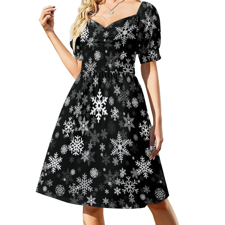 Snowflakes Pattern in Black Sleeveless Dress dress dresses elegant chic  women dresses promotion - Walmart.com