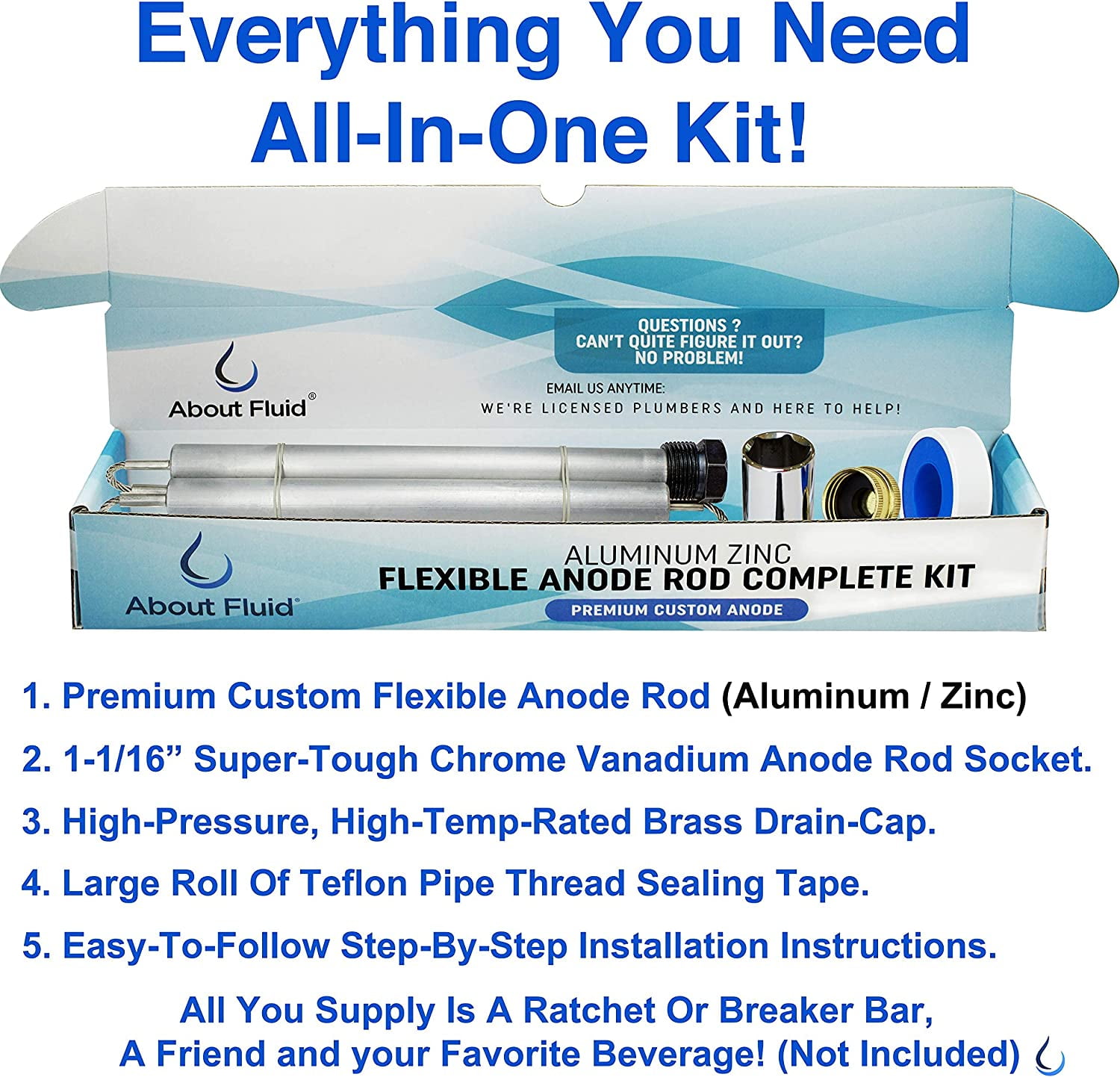 About Fluid Aluminum Zinc Replacement Anode Rods for Water Heaters (Aluminum ZINC Complete KIT)