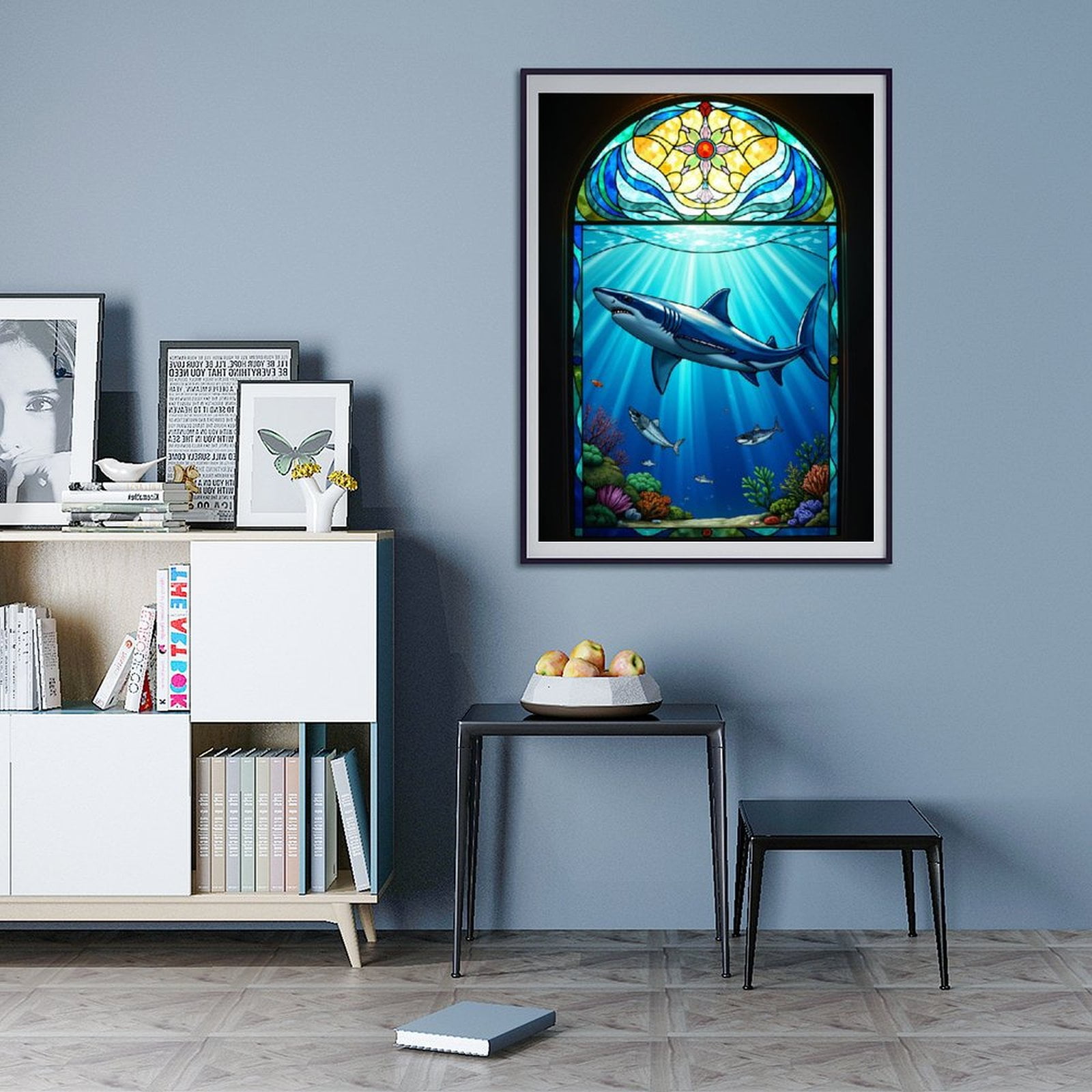 Diamond Art Kit for Adults, Shark Stained Glass Ocean Scene Diamond Painting for Adults Beginners, DIY Diamond Art Painting Kits, 5D Diamond Painting Crafts for Home Decor 12x16 Frameless