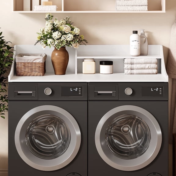 Tarnorci 54" 2-Layer Washer Dryer Countertop with Storage Shelf，Side Safety Edge for Laundry Room Organization