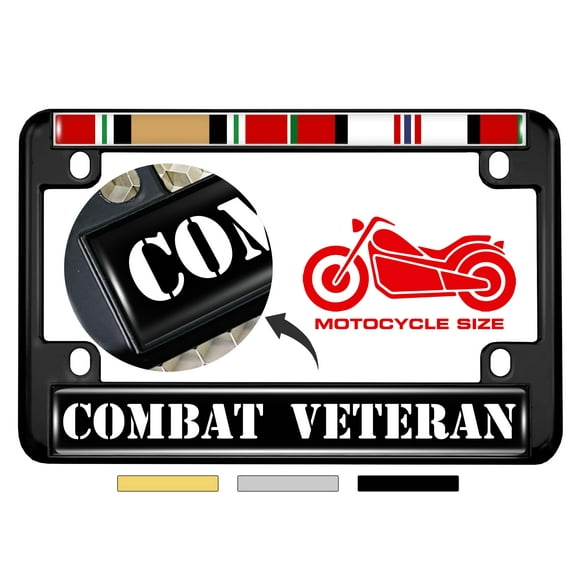 Motorcycle Metal License Plate Frame with Iraq Afghanistan Combat Veteran Design