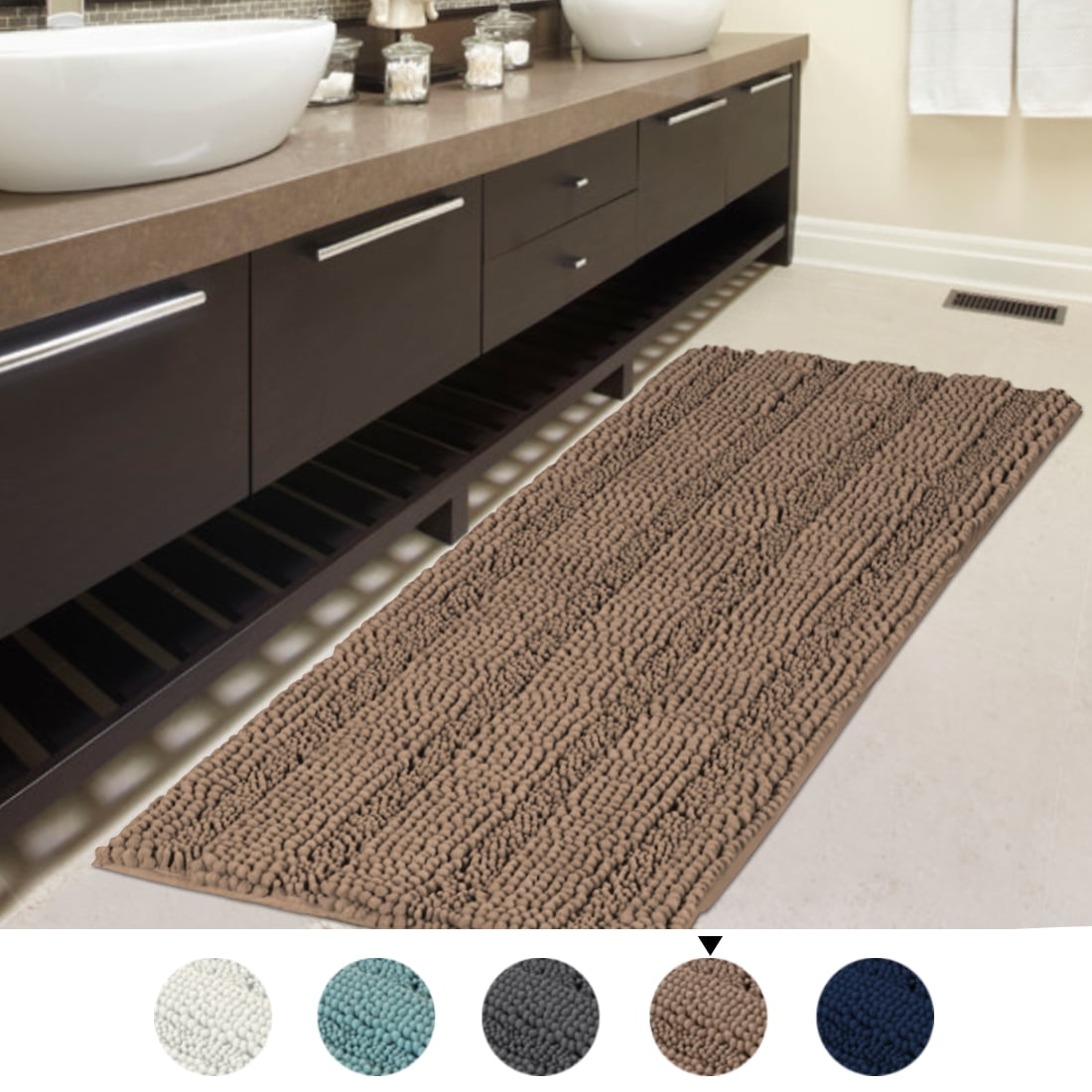 Striped Shaggy Long Rugs for Bathroom Cozy Shag Collection Taupe Solid