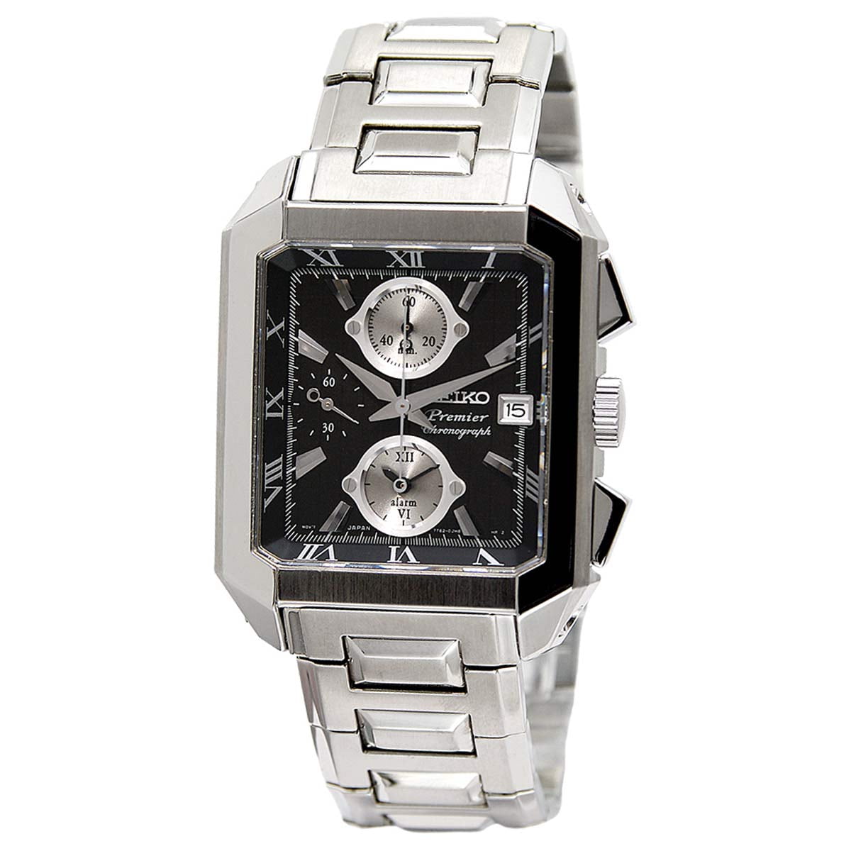 Seiko Men's SNA743 Premier Black Dial Steel Bracelet Chronograph