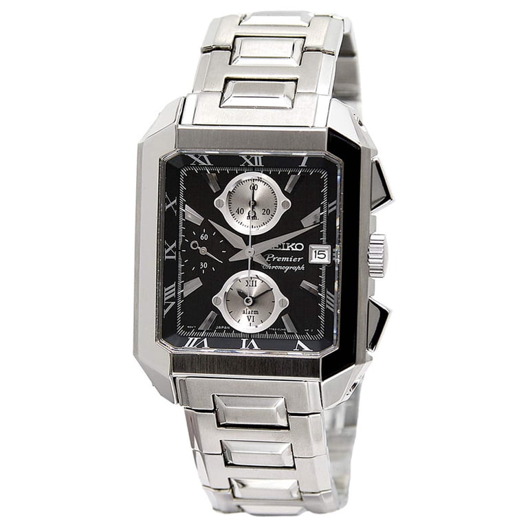 Seiko Men's SNA743 Premier Black Dial Steel Bracelet Chronograph