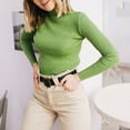thumbnail image 6 of Women's Mock Turtleneck Long Sleeve Ribbed Stretch Fitted, Thermal Lightweight Undershirt Green ONE SIZE, 6 of 6