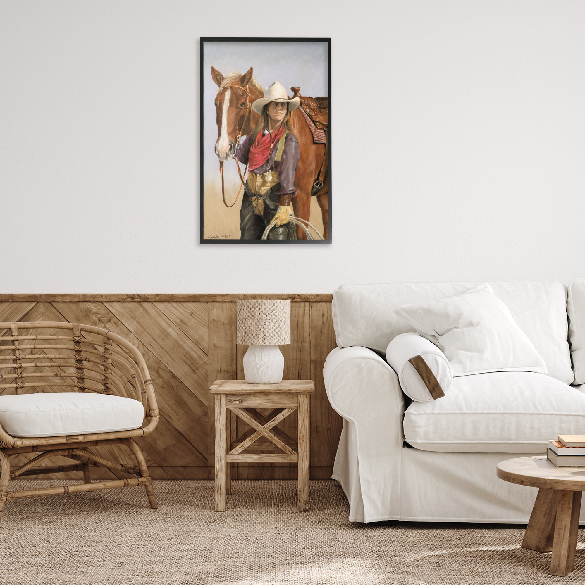 Stupell Industries Powerful Female Cowgirl Animals & Insects Painting Black Framed Art Print Wall Art, 20 x 30