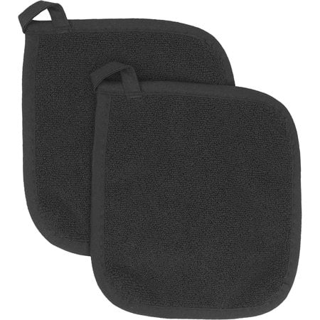 

100% Cotton Terry Pot Holders For Kitchen 2-Pack 8.5 x8.25 Black