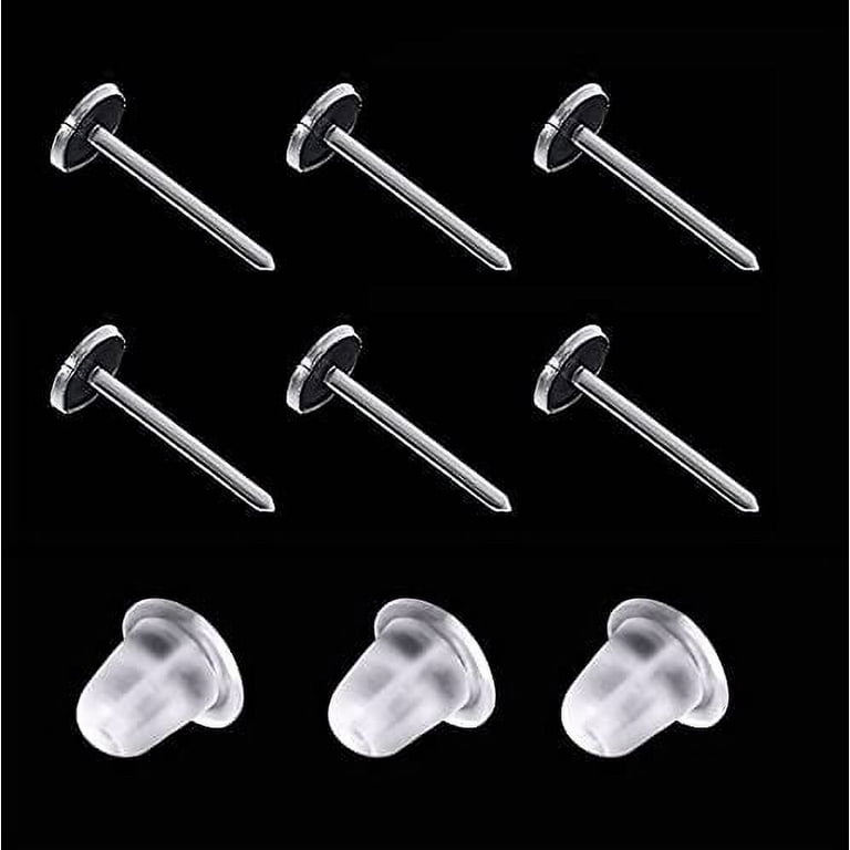 Clear Earrings For Sports, 400Pcs 18g Plastic Earrings For Sensitive Ears,  Clear Stud Earrings for Work with Solid Plastic Posts and Soft Rubber