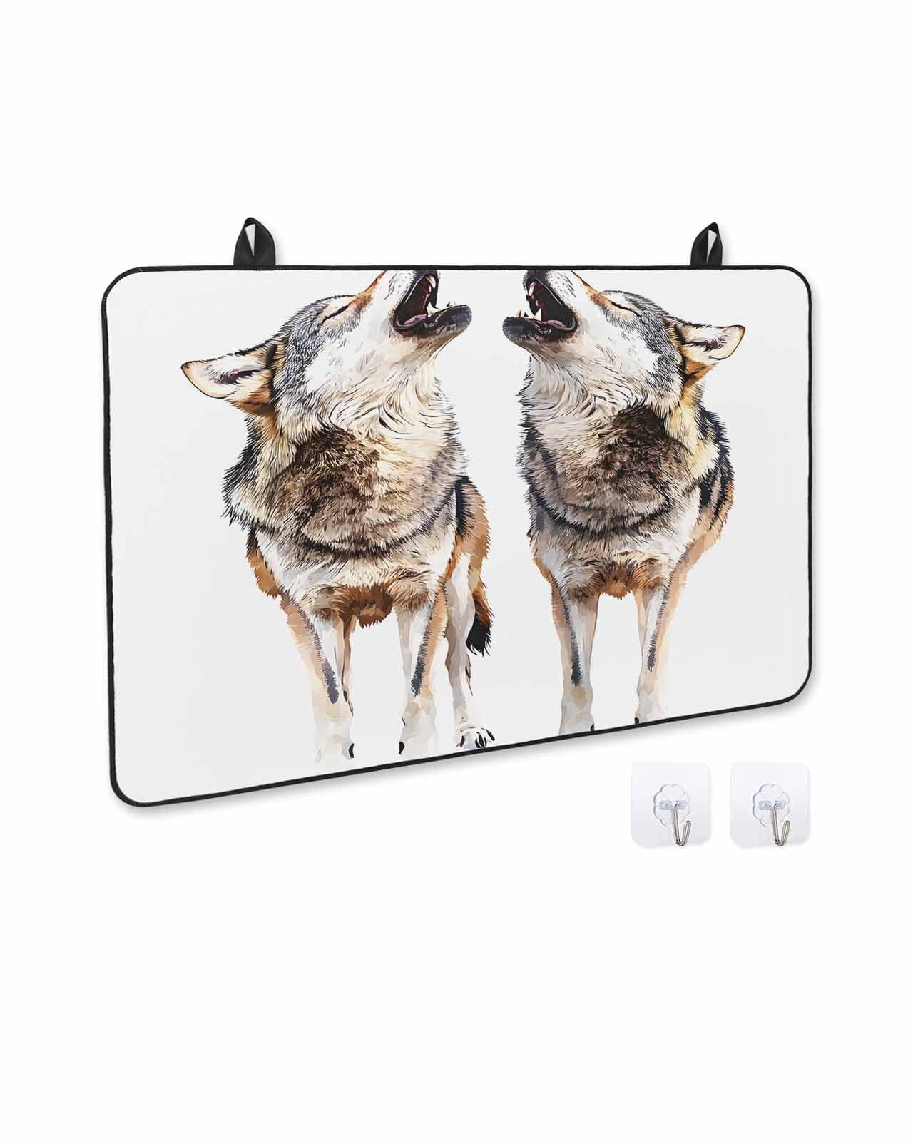 nqOlkjepod Large Induction Cooktop Protector Mat 24"x21", Modern Wolves Stove Top Covers for Electric Stove, Abstract Watercolor Animals Print Stove Burner Cover Mats, Glass Top Stove Cover