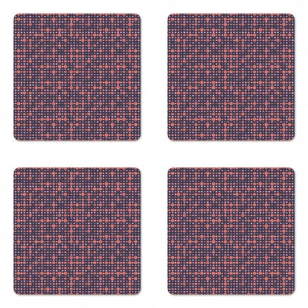 

Modern Coaster Set of 4 Geometric Hexagonal Shapes Abstract Honeycomb Polygonal Art Design Square Hardboard Gloss Coasters Standard Size Dark Indigo Salmon and Pink by Ambesonne