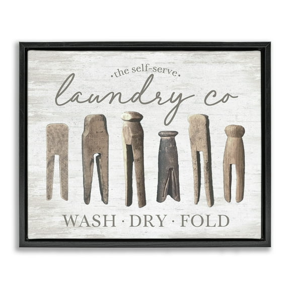 Stupell Industries Rustic Laundry Clothespins Typography Painting Black Floater Framed Art Print Wall Art, 21 x 17
