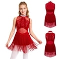 thumbnail image 3 of Aislor Girls Mesh Splice Rhinestone Sleeveless Tassel Dress Samba Jazz Tap Modern Latin Salsa Dancewear Burgundy 8, 3 of 7