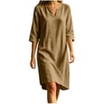 thumbnail image 6 of ZToonmas Women's 3/4 Sleeve V-Neck Shift Dress Casual Loose A-Line Midi Dress for Summer, 6 of 8