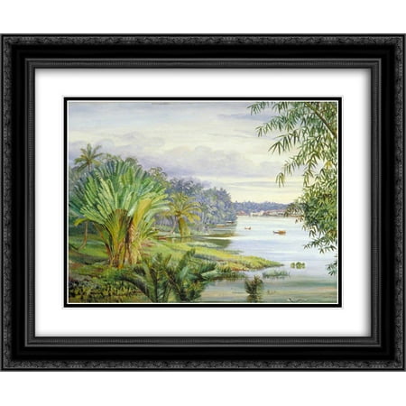 Marianne North 2x Matted 24x20 Black Ornate Framed Art Print 'View of Kuching and River, Sarawak, Borneo'