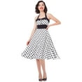 thumbnail image 4 of IBTOM CASTLE Women Vintage 50's 60's Rockabilly Audrey Hepburn Tea Dress Halter Polka Dot Wedding Cocktail 1950s Party Swing Short Gown XL White, 4 of 8