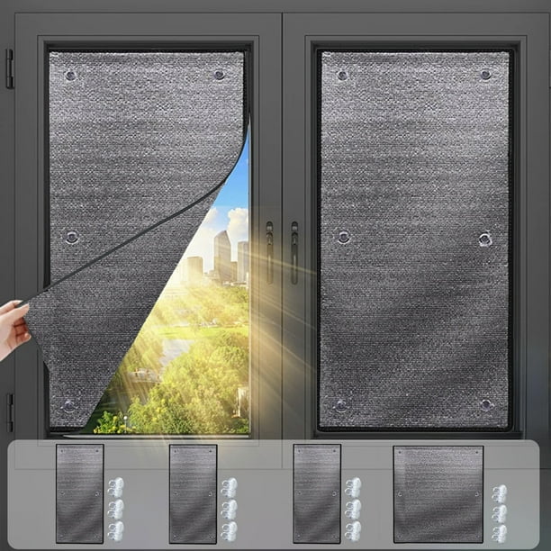 Película aislante de papel de aluminio de doble cara para ventanas - Cortina solar térmica con 6 ventosas para apagones de la sala de sol, coches y hogares