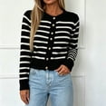 thumbnail image 2 of Karight Women's Striped Button Down Cardigan Crew Neck Long Sleeve Cropped Knit Sweater Outerwear with Gold Buttons, 2 of 5