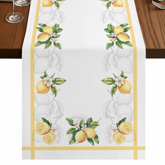 Lemon Yellow Table Runner 72 Inches Long,Modern Country Flower Floral Summer Spring Cotton Linen Table Runners Dresser Scarves,Decorative Tabletop Scarf Furniture Cover for Home Dinner Party 13"x72"