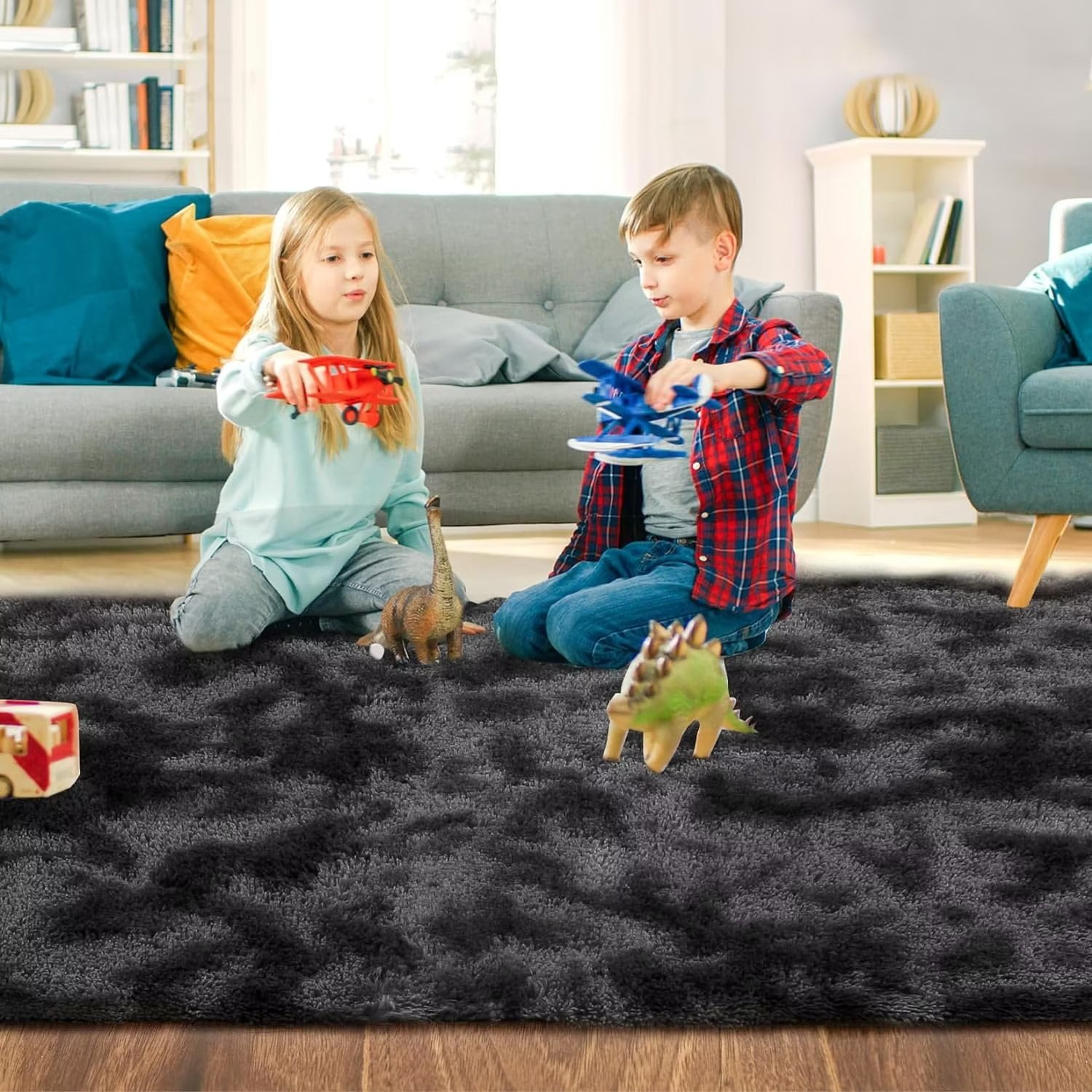 Gray+Round+Rug+for+Bedroom+Fluffy+Circle+5%27x5%27+Kids+5x5+Feet for sale  online