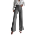 thumbnail image 1 of Pantalones holgados informales para mujer: pantalones rectos con abertura, cintura elástica, tallas S-L, 1 of 8