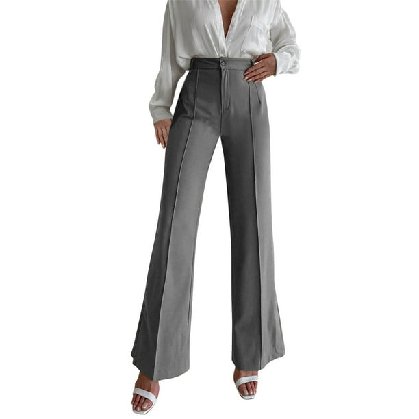 Pantalones holgados informales para mujer: pantalones rectos con abertura, cintura elástica, tallas S-L