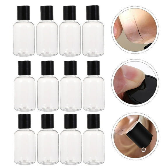ORDDIART 12Pcs Travel Size Empty Bottles Black PET PP Material Leak Proof Cosmetic Container